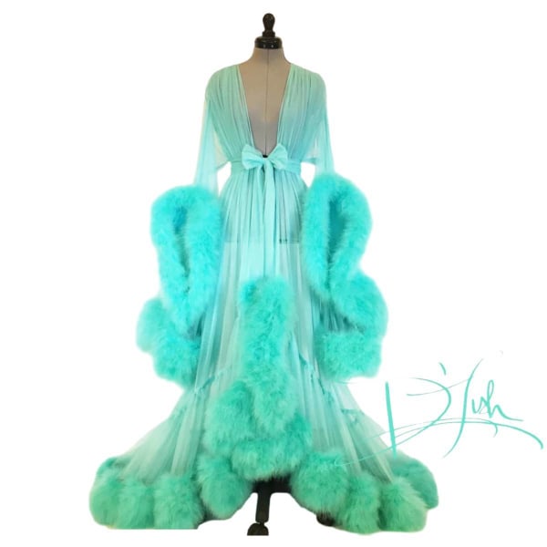 Sexy Feather Robe Long Fur Tulle Robe Bathrobe Sleepwear