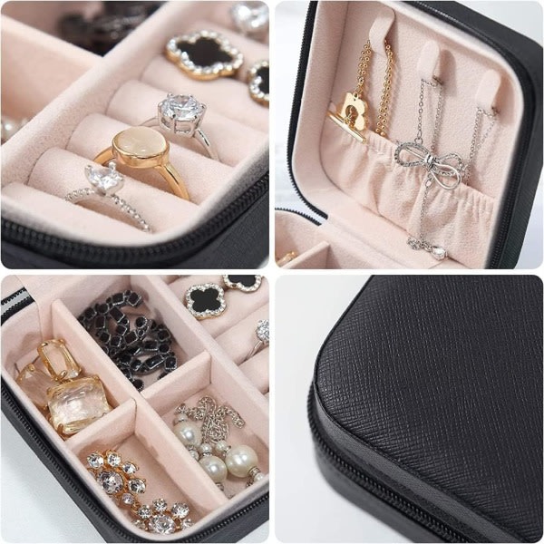 Bärbar resor Mini smyckeskrin Mini Organizer Resesmyckeskrin för ringar, örhängen (svart)