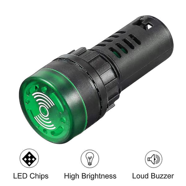 3-delt indikatorlampe med AC/DC 12V summer - 22 mm panelmontert blinkende alarm