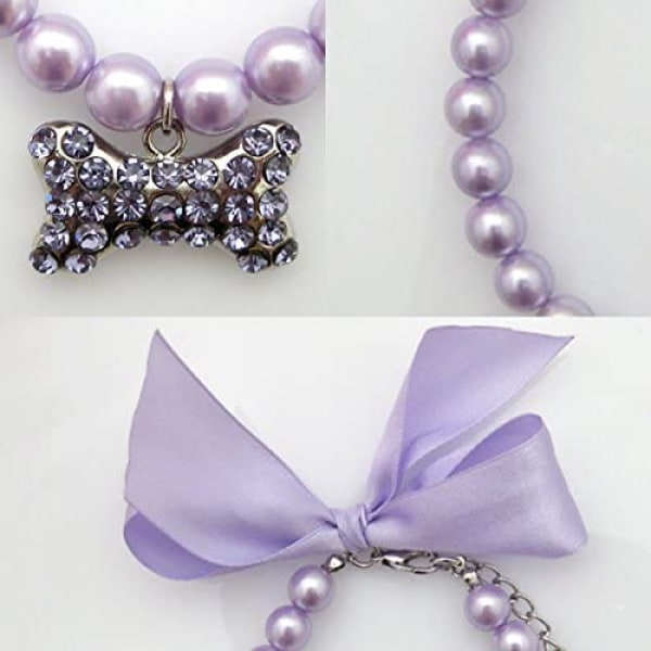 Designer Fancy Pearls Crystal Pet Cat Dog Halskæde Smykker w Purple L