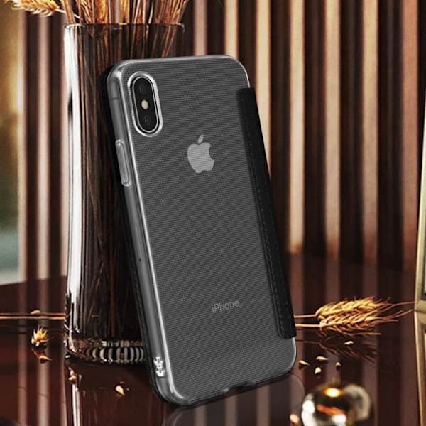 iPhone XS Max Folio Rigid Flip Case med integrerad spegel tunn och lätt svart svart