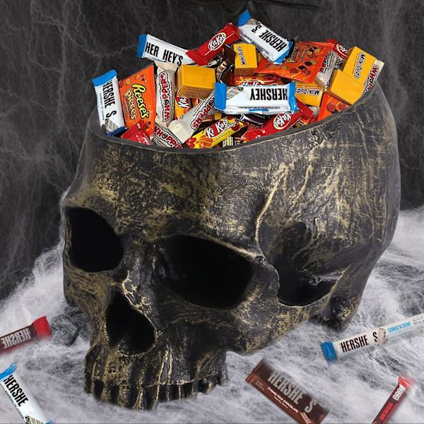 Halloween-kallomakeinenkulho - Syvä kallopää Halloween-makeiskulhon pidike keinotekoinen hartsikallo sisustus sisä- ja ulkokäyttöön pöydälle