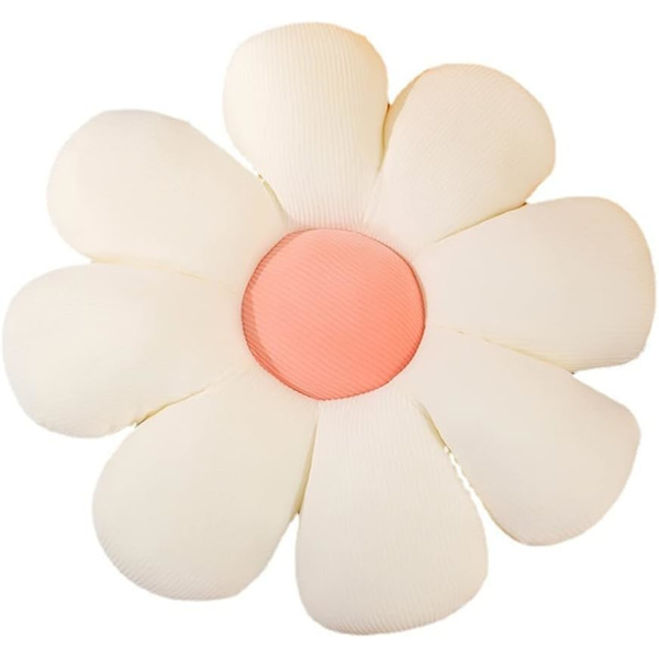 Blommig Golvkudde Daisy Blomform Kudde Söt Sittdyna Plysch Stolkudde Kastkudde Heminredning för Flickor Kvinnor (Vit, 38cm)
