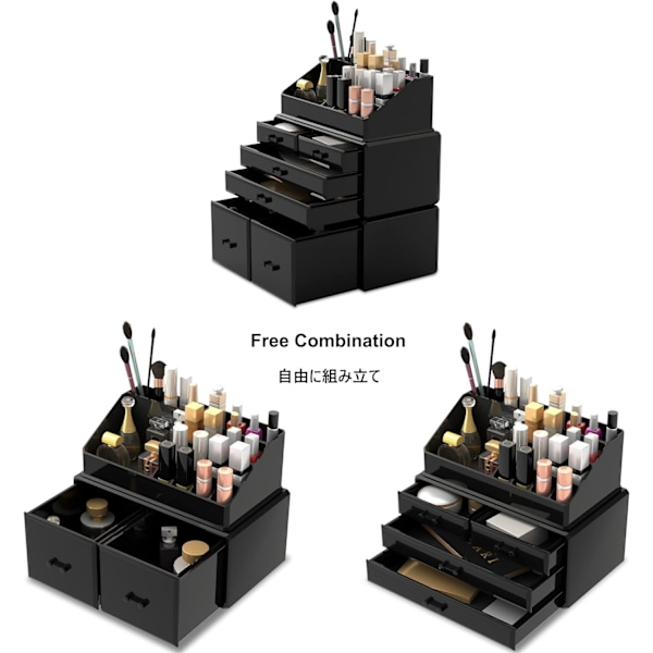Makeup Kosmetik Organizer Opbevaringsskuffer Bokse Etui med 6 Skuffer Sort