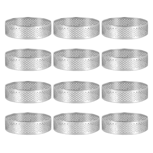 12-pakning terteformer i rustfritt stål, 3 tommer, perforert kakemousse-ring, kakeform, rund kakebaking (BT)