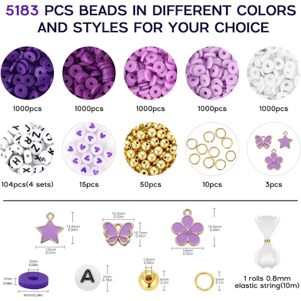 Violetteja savihelmiä, violetteja helmiä korujen valmistukseen, 5000 kpl Heishi-helmiä ystävyysrannekkeisiin
