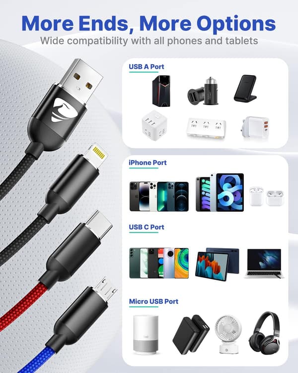 Multiladdningskabel, Multiladdningskabel Nylonflätad 3 i 1 Laddningskabel Multi USB-kabel Snabbladdning