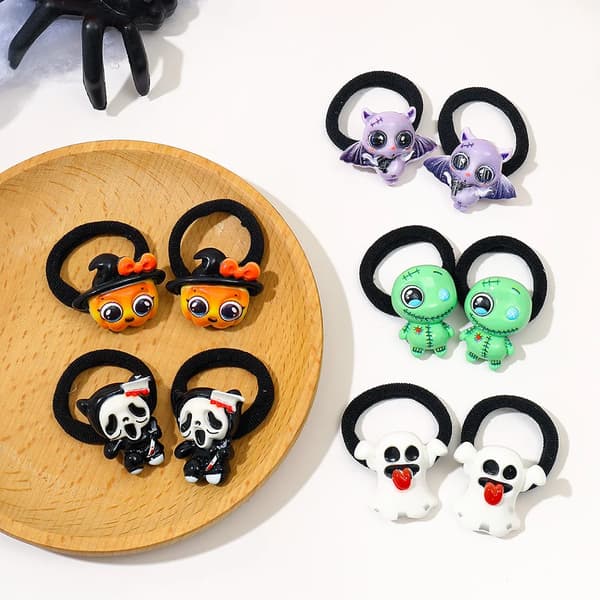 10-pak Halloween-hårelastikker i flere farver med spøgelse-, flagermus- og græskardesign – sød gaveæske til piger 10  pcs