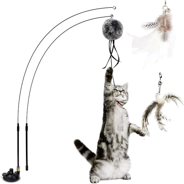Fjäderleksak för katter, katt leksak, infällbar fiskespö, inomhus ca
