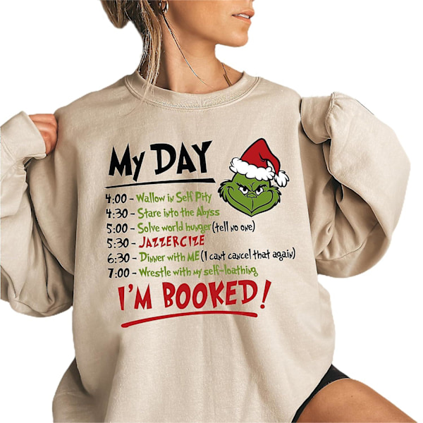 Dam Jul Grinch Tryckt Rundhalsad Tröja Tröja Långärmad Grön Monster Pullover Jumper Toppar Khaki Khaki XL