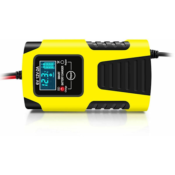 12V/2A 24V/2A Automatisk intelligent batterioplader bærbar vedligeholdelsesoplader bil og motorcykel batteridesulfatering gul