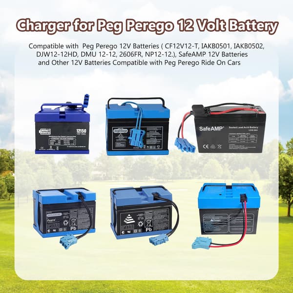 12V batterilader for Peg Perego Ride-On leker, erstatningsstrømadapter med sikker ladebeskyttelse