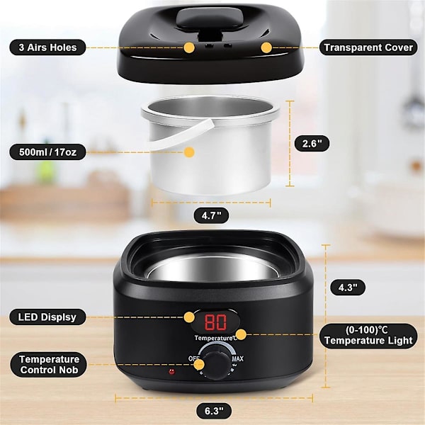 Lysstøpingsett for voksne, digital voks smelteovn med kokeplate for lysstøping for nybegynnere (FMY) Black