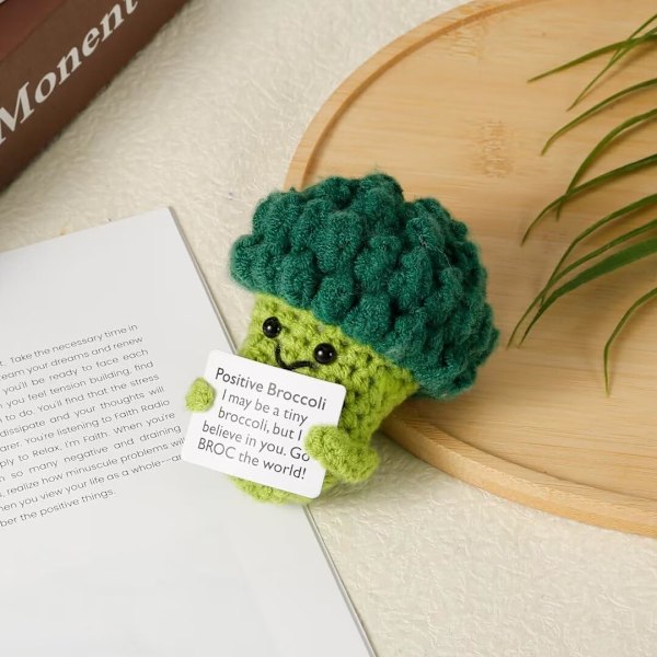 Positiv Broccolivirkad, Söta Positiva Stickade Dockleksak med Uppmuntrande Kort Emotionellt Stöd Grönsaker Positiv Potatisvirkad Docka för Födelsedag