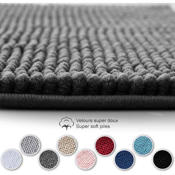 Halkfri Chenille Badrumsmatta | Superabsorberande & Maskintvättbar | för Badrum, Dusch, Badkar eller som Toalettmatta