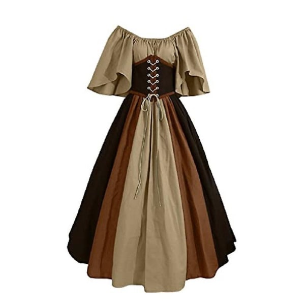 Middelalderkjoler til damer med korte ærmer, gotiske kjoler, brune Brown S