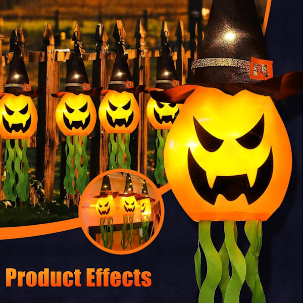 Halloween Dekorationer Græskar Heksehat med 3 Lystilstande Oplyst Uhyggelig Orange Halloween Dekorationer til Indendørs Udendørs Fest Have Træ (4 stk)