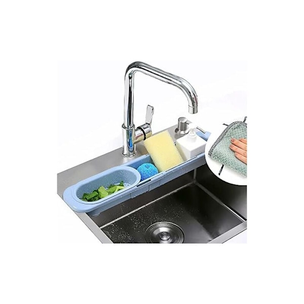 Sink organizer with extendable telescopic stand and sponge holder (grey)