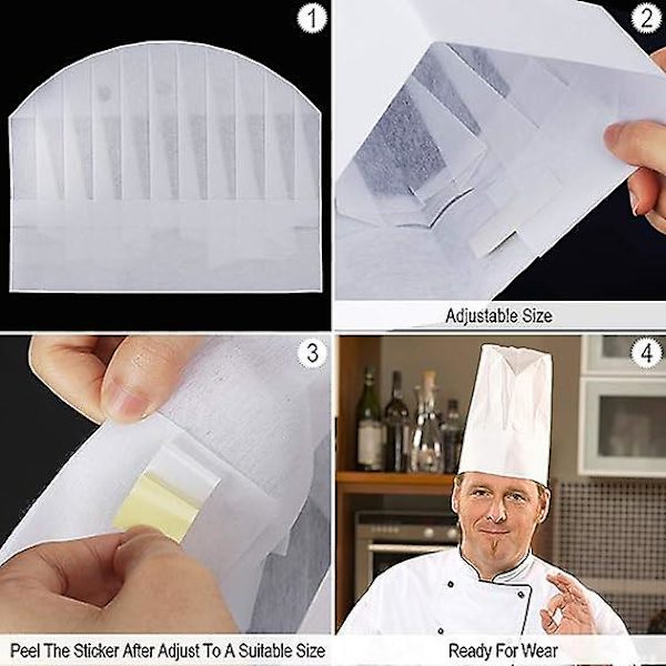 Engangs kokkehatt 20 stk Justerbar kjøkken kokkehatt Hjem Restaurant Catering kokkehatt Non-Woven Elastisk kjøkkenhatt (hvit)