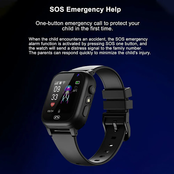 Ny børne 4G smartur SOS GPS-placering videoopkald SIM-kort til børn Smartwatch kamera vandtæt ur (FW) svart