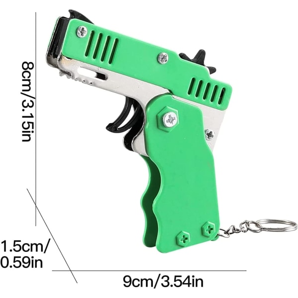 Mini Gummibåndspistol, Sammenklappelig, 6 Skud med Nøglering og 60+ Gummibånd, Gummibåndspistol (Grøn) Green