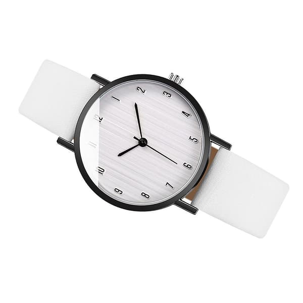Dameur, stilfuld ur med læderrem, simpelt design, hvid
