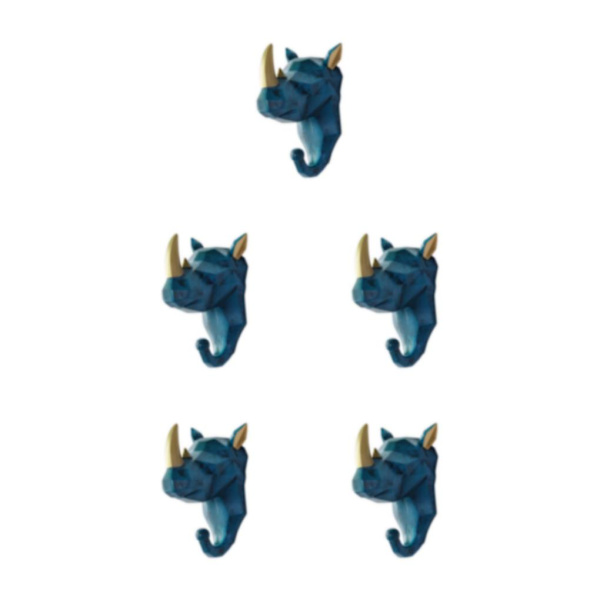 1/2/3/5 Vahva ja kestävä eläinpään avaimenkoukku yksinkertaiseen retro-siniseen (sarvikuono) Retro blue (rhino) 5 Sets