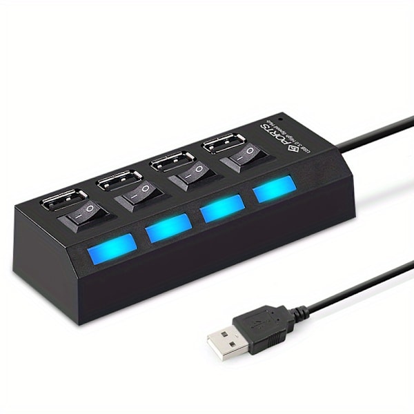Höghastighets 4/7 portar USB HUB 2.0 adapter expander multi USB splitter multipel extender Black 4-port