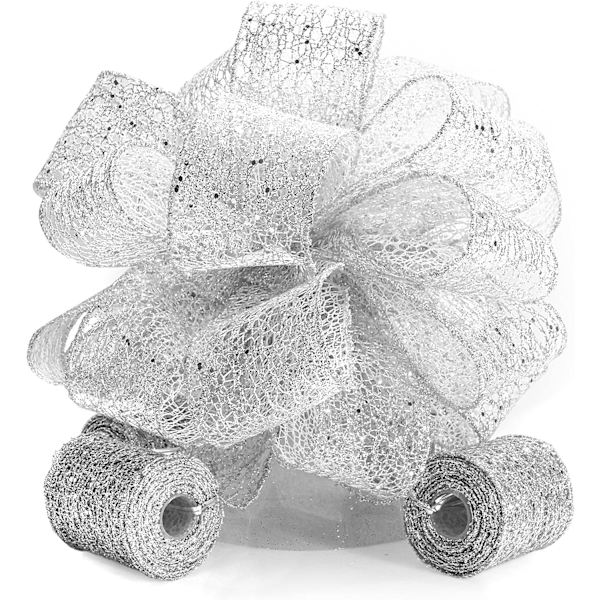 Sølv Glitter Mesh Juletre Topper Bue