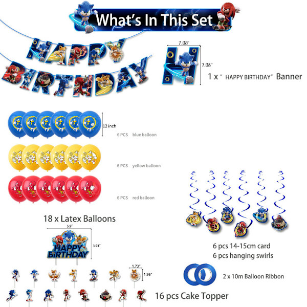 Sonic-syntymäpäiväaiheinen juhlan koristelu sarjakuva vetää lippu panos ilmapallo sarja C