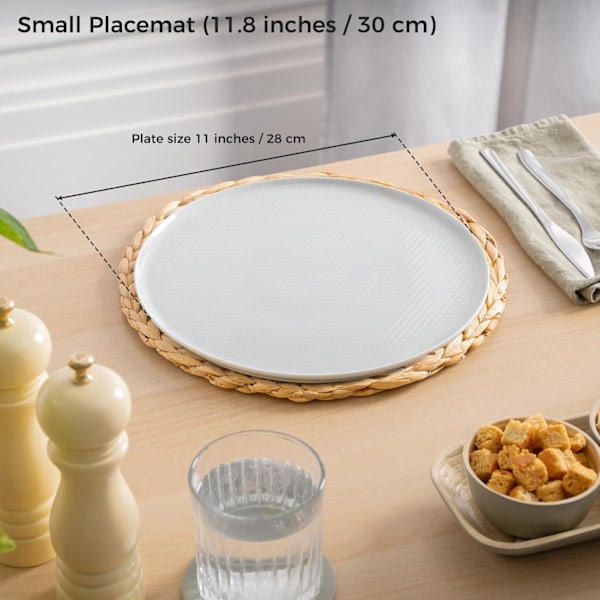 Pyöreät tablettien aluset - 6 kpl:n setti, 30 cm vesihyasintti pöytätabletit - Ylellisen laadukkaat kudotut rottinkiset pöytätabletit