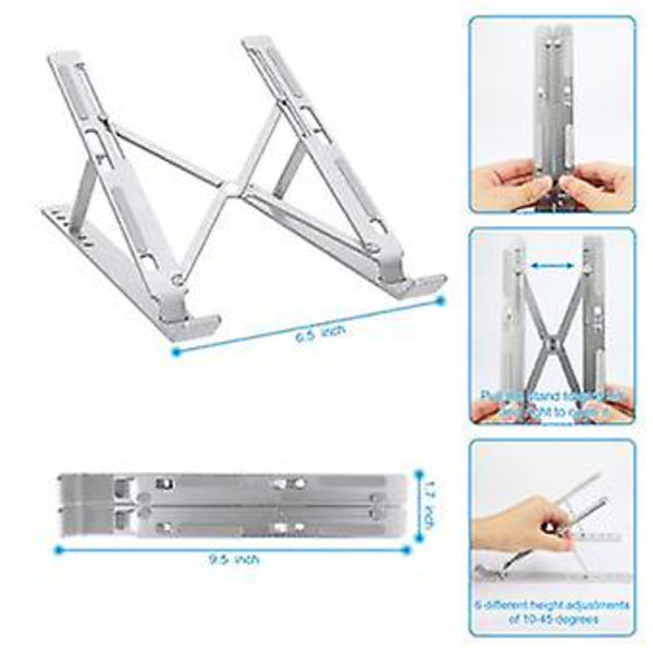 Sammenklappelig bærbar computerstand i aluminiumlegering, sølv
