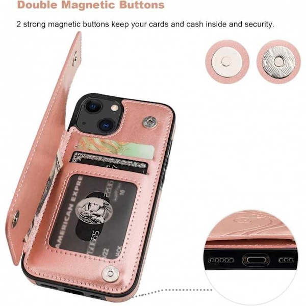 iPhone 13 Mini Støtsikkert Deksel Kortholder 3-ROM Flippr V2 Rosagull