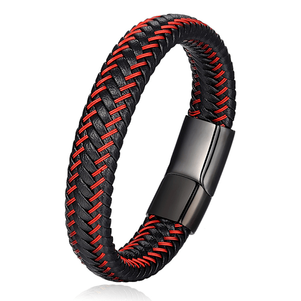 Håndlavet Ægte Læder Armbånd Titanium Magnetisk Spænde 8.5\"-9\"(21.5-23cm)[qb] Q