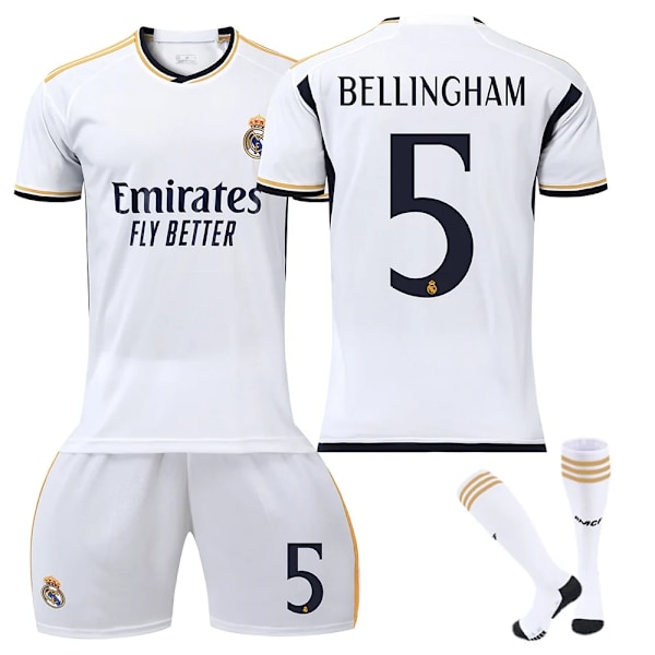 Real Madrid Bellingham Nr. 5 Tröja Set Tränings T-shirt Kostym för Barn Vuxna Säsong 23-24 Vit Set A 2 Vit Set A White Set A Size 16