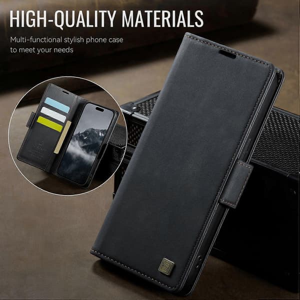 Etui til iPhone 12 Pro Max 6,7 tommer AUTSPACE A11 RFID-blokerende Retro Læder Mobiltelefon Wallet Etui Multicolor Multicolor Black
