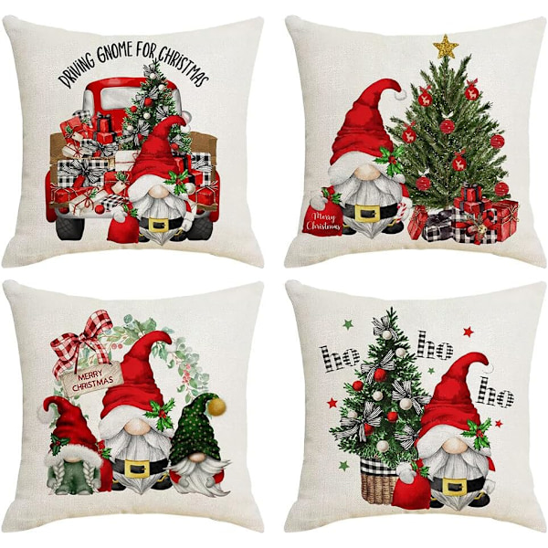 Jul Kuddfodral 18 x 18 Tum Set om 4 Jul Kuddfodral Julgran Snöscen Lastbil Tomte Tryck Jul Dekorativ Kudde