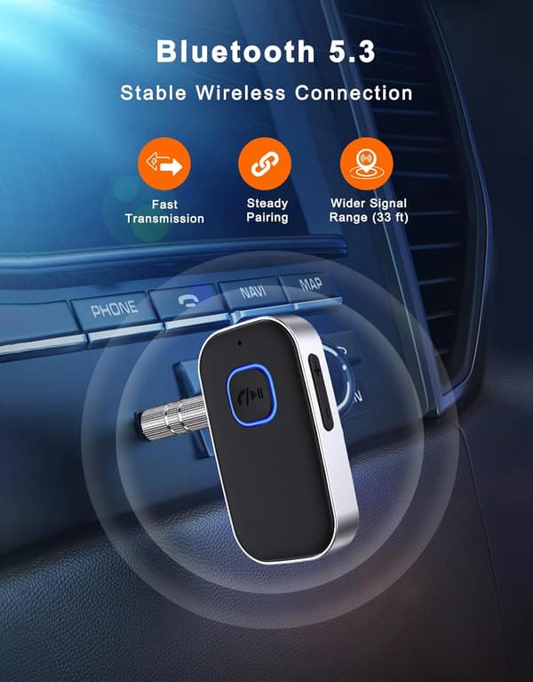 Bluetooth-modtager til bil, støjreducerende Bluetooth-biladapter, trådløs lydmodtager til hjemme-stereo/trådbundne hovedtelefoner, håndfri opkald