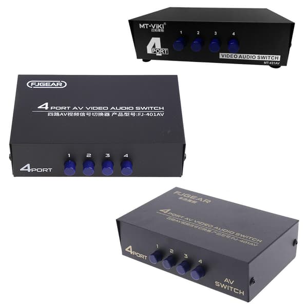 4-vejs AV-switch RCA-switcher 4 ind 1 ud Komposit video L/R lydvælger