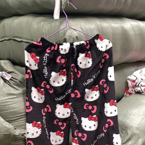 Søte tegneserie-pyjamasbukser for kvinner med heltrykk Flanell-pyjamas Jul Halloween Varme hjemlige sovegraffitibukser Stil-3 Style-3 XXL