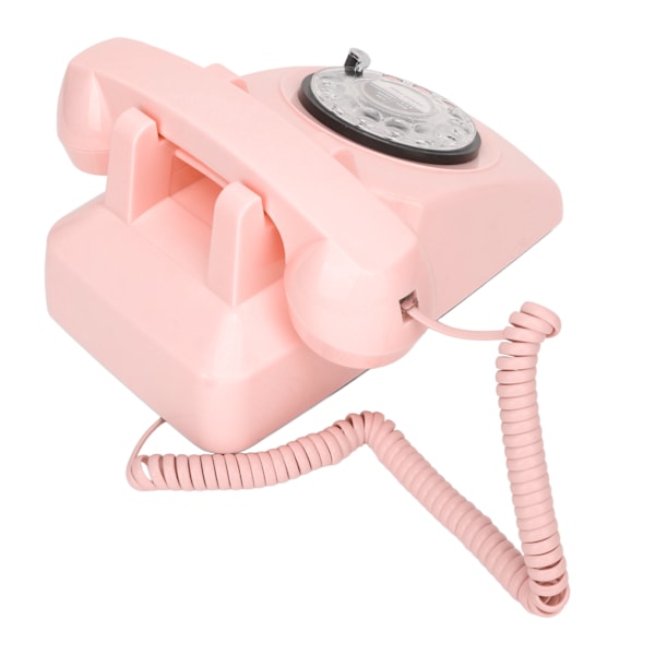 Sladdad retro-telefon med roterande skiva, gammaldags vintage hemtelefon med mekanisk ringsignal och högtalarfunktion, rosa