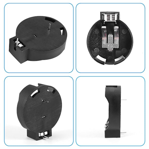 2 stk CR2450 knappcellebatteriholder med 2 pinner, svart