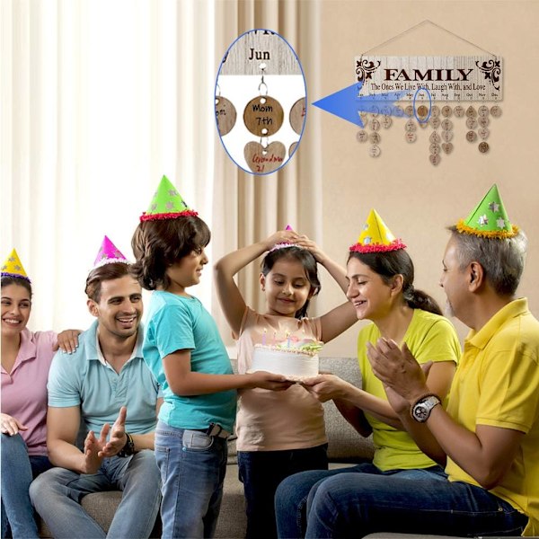 Present till mamma/mormor/pappa - DIY trä familj födelsedagspåminnelse väggkalender med 100 etiketter, mors dag/fars dag/julklapp.