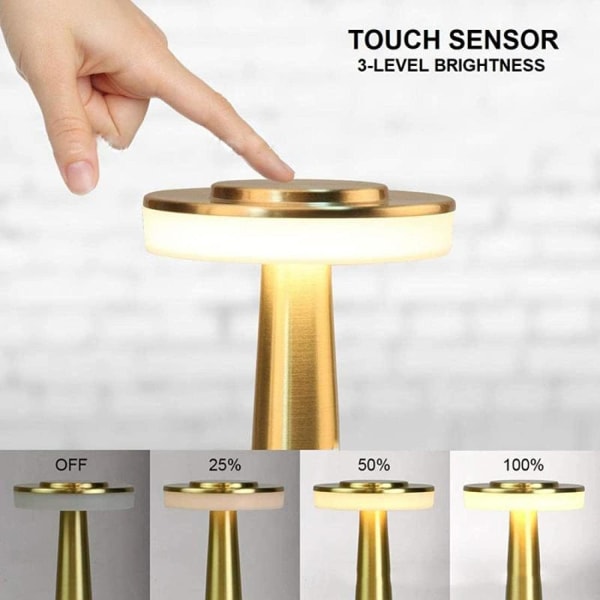Touch Bärbar Sladdlös Bordslampa 3-Nivåer Touch Dimmer Inbyggd USB Batteriport Sovrum Sänglampa Bar Atmosfärlampa Bord Silver