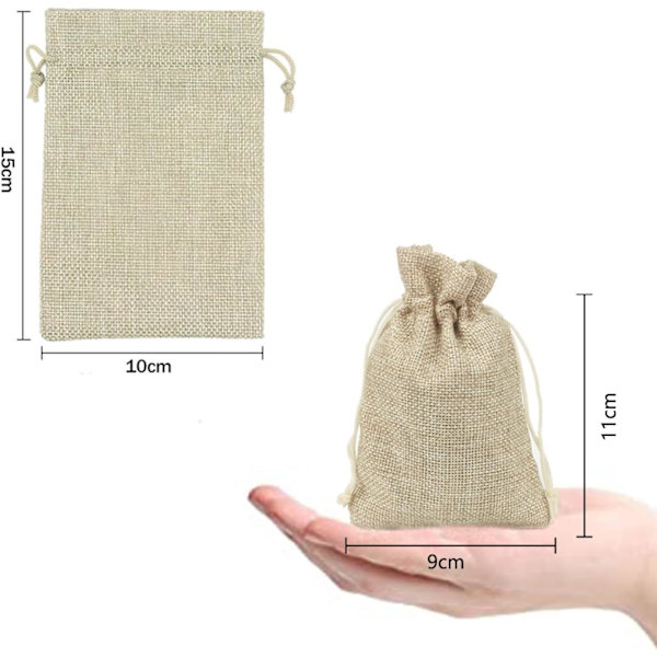 30-pack Intckwan Juteväskor, 10x15cm, Små Presentpåsar med Dragsko
