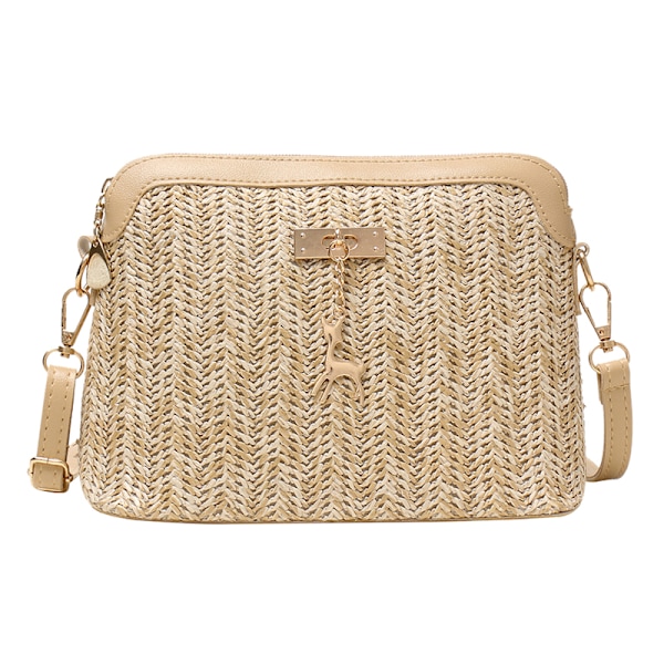 Kvinnors väska halm skal crossbody väska kvinnors boho strand vävda läder axelväska budbärare väskor typ B ljusbrun Type B Light Brown 23X17X11CM