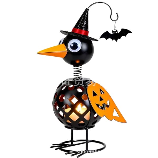 Smijerns kråke- og gresskarhagepynt, Halloween metallhagepynt, utendørs plenstakepynt