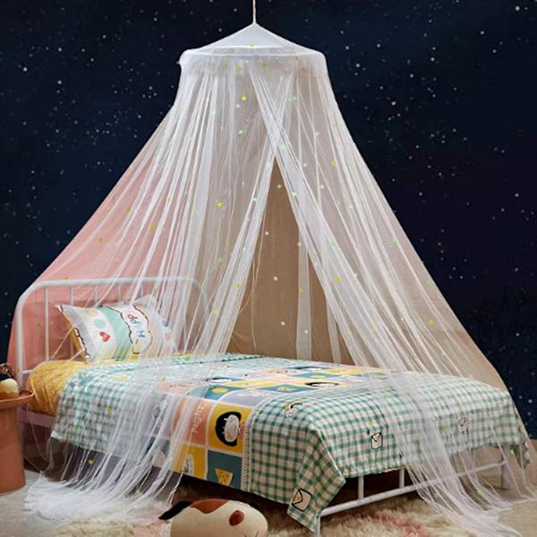 1 set Glow-in-the-dark Polyester Stars Princess Dome sänghimmel Vit White L