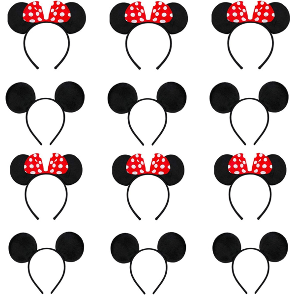 12 pcs Mickey Mouse Headband, Mouse Ears Headband, for Masquerade Party, Birthday, Party Night, Cartoon Club (Red & Black)