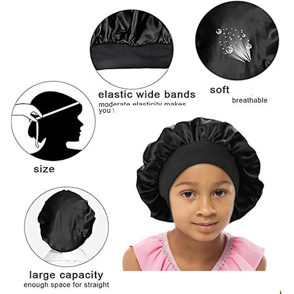 Satin Silke Hodeplagg Sovehette Dusjhette, acsergery Dobbelt Lag Turban Elastisk Bredt Bånd